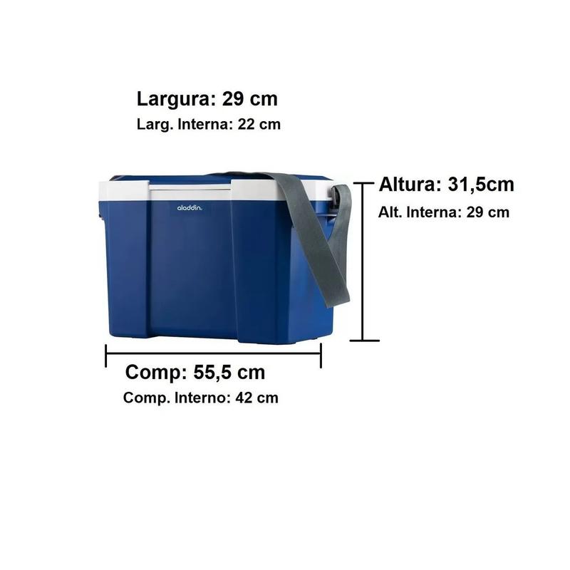 Caixa Térmica Aladdin Grande Azul 24 Litros Com Alça Em Nylon